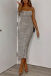 Moxidress Spaghetti Strap Sequin Midi Party Dress