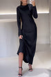 Moxidress Round Neck Long Sleeves Satin Maxi Party Dress