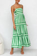 Moxidress Spaghetti Strap Tiered Color Block Striped Maxi Dress