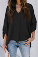 Moxidress V Neck Roll Up Long Sleeves Blouse Shirt