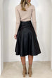 Moxidress High Waist Faux Leather A-line Flare Midi Skirt