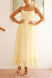 Moxidress Spaghetti Strap Frill Trim Tie Bow Maxi Dress