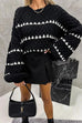 Moxidress Lantern Sleeves Color Block Chunky Knit Sweater