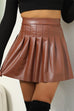 Moxidress High Waist Faux Leather Pleated Mini Skirt