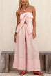 Moxidress Strapless Ruffle Slit Top Elastic Waist Wide Leg Pants Set