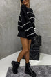 Moxidress Lantern Sleeves Color Block Chunky Knit Sweater