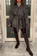 Moxidress Open Front Pocketed Splice Coat with Belt