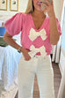 Moxidress V Neck Short Sleeves Bow Knot Knit Top