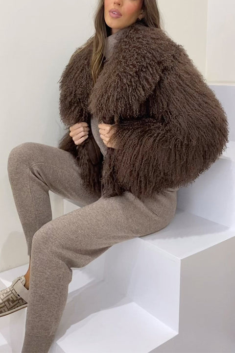 Moxidress Open Front Winter Faux Fur Teddy Coat