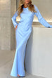 Moxidress Round Neck Long Sleeves Satin Maxi Party Dress