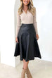 Moxidress High Waist Faux Leather A-line Flare Midi Skirt