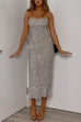 Moxidress Spaghetti Strap Sequin Midi Party Dress