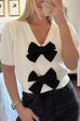 Moxidress V Neck Short Sleeves Bow Knot Knit Top