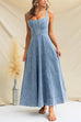 Square Neck Distressed Sleeveless Denim Maxi Dress