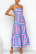 Moxidress Spaghetti Strap Tiered Color Block Striped Maxi Dress