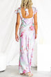 Deep V Neck Backless Slit Floral Print Satin Maxi Dress