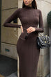 Moxidress Mockneck Long Sleeves Bodycon Knit Maxi Dress