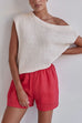 Asymmetrical Shoulder Solid Knit Top