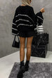 Moxidress Lantern Sleeves Color Block Chunky Knit Sweater