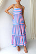 Moxidress Spaghetti Strap Tiered Color Block Striped Maxi Dress