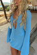 Moxidress V Neck Cut Out Crochet Lace Cover Up Mini Dress