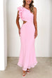 Moxidress Frill One Shoulder Sleeveless Cut Out Maxi Dress