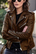 Moxidress Vintage Lapel Zip Up Faux Leather Moto Jacket