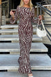 Moxidress Boat Neck Bell Sleeves Animal Print Maxi Dress