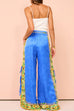 Moxidress Bow Tie Side Split Cami Top Wide Leg Pants Printed Satin Set