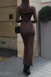 Moxidress Mockneck Long Sleeves Bodycon Knit Maxi Dress