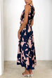 One Shoulder Midnight Leaf Print Flowy Midi Dress