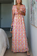 V Neck Short Sleeves Backless Printed Maxi Dress