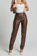 Moxidress High Rise Pocketed Casual Faux Leather Pants