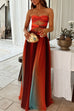 Strapless Twist Front Cut Out Colorful Mesh Maxi Dress