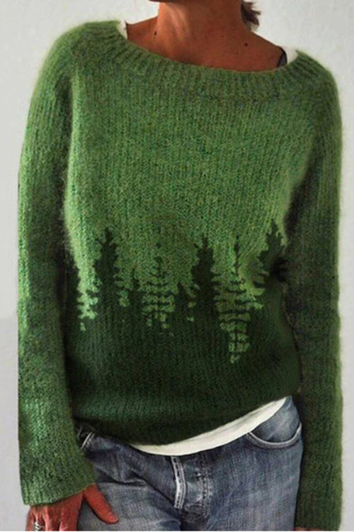 Moxidress Crewneck Tree Pattern Knit Pullover Sweater(in 2 Colors)