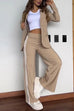 Moxidress Color Block Open Front Blazer Elastic Waist Slit Wide Leg Pants Set