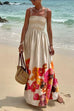 Moxidress Bow Shoulder Smocked Floral Print Cami Maxi Vacation Dress