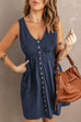 Moxidress V Neck Button Down Sleeveless Waisted Dress