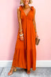 V Neck Bow Shoulder Sleeveless Ruffle Maxi Dress