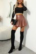 Moxidress High Waist Faux Leather Pleated Mini Skirt