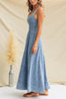 Square Neck Distressed Sleeveless Denim Maxi Dress