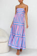 Moxidress Spaghetti Strap Tiered Color Block Striped Maxi Dress