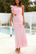 Moxidress Frill One Shoulder Cut Out Waist Maxi Dress