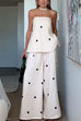 Moxidress Polka Dot Strapless Top and Wide Leg Palazzo Pants Set