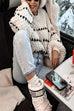 Moxidress Lantern Sleeves Color Block Chunky Knit Sweater