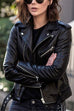 Moxidress Vintage Lapel Zip Up Faux Leather Moto Jacket