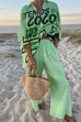 Moxidress Long Sleeves Button Up Shirt Wide Leg Pants Printed Holiday Set(3 Colors Available!)