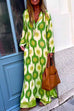 Moxidress V Neck Side Split Printed Maxi Holiday Dress