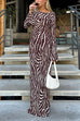 Moxidress Boat Neck Bell Sleeves Animal Print Maxi Dress