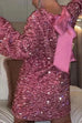 Moxidress Long Sleeves Bow Back Sequin Party Dress